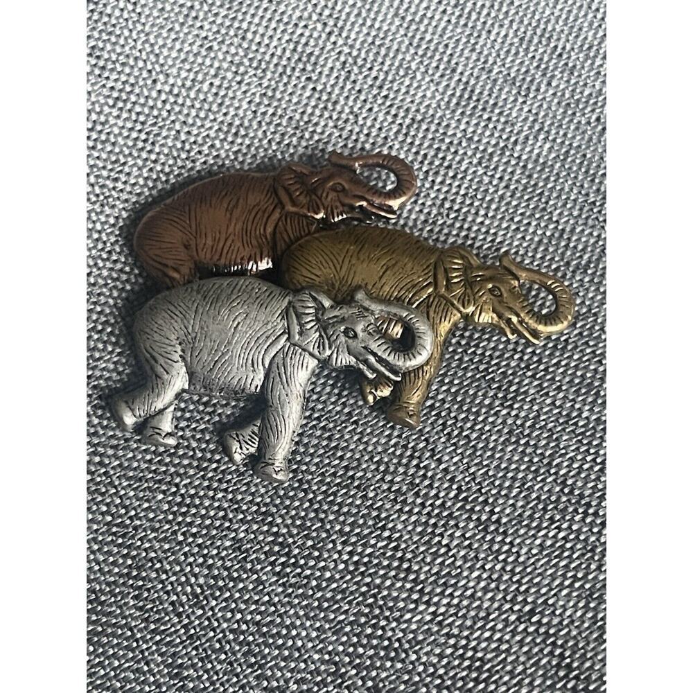 Elegant Elephant Brooch Set - Silver, Gold, Brown